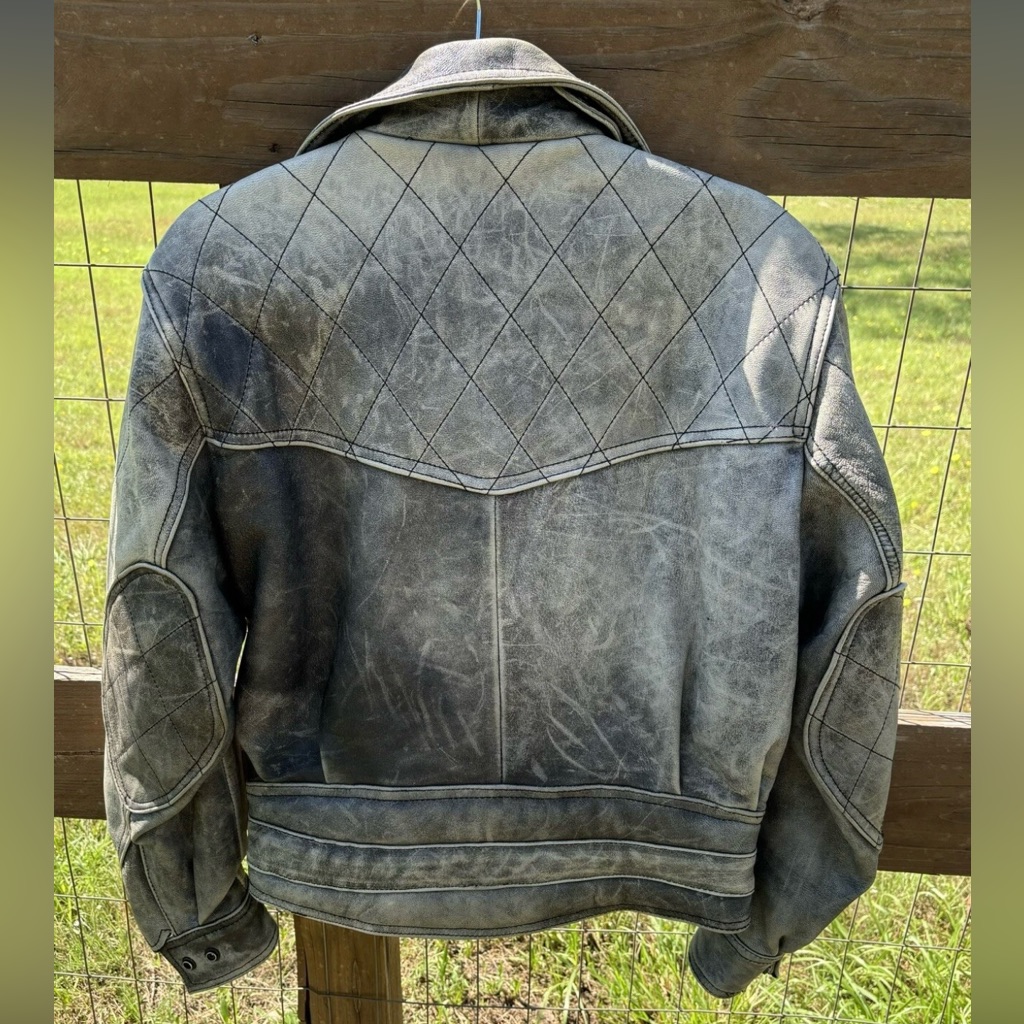 Vintage 90’s Schuh Distressed Gray Leather Motorcycle Jacket Size Xs — image 7 of 8